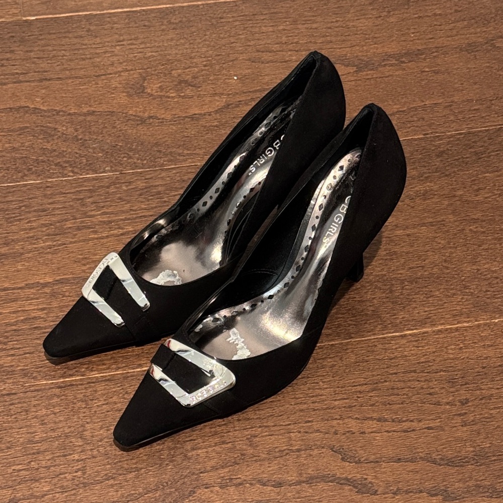 BCBGirls Black Heels with Silver Buckle Size 9.5